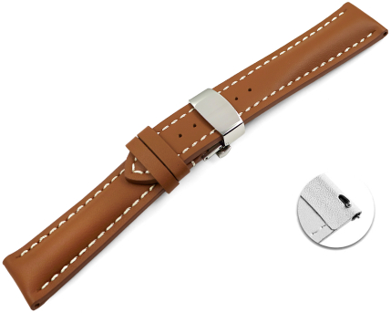 Quick Release Watch strap Butterfly Leather strong padded smooth light brown 18mm 20mm 22mm 24mm
