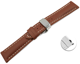 Quick Release Watch strap Butterfly Leather strong padded smooth rust brown 18mm 20mm 22mm 24mm