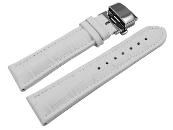 Butterfly - Watch strap - Genuine leather - croco print - white