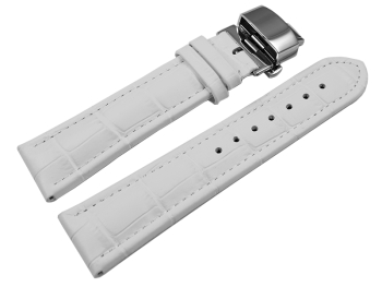 Butterfly - Watch strap - Genuine leather - croco print - white