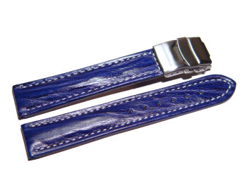 Deployment clasp - Genuine leather - Bark - blue