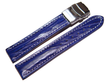 Deployment clasp - Genuine leather - Bark - blue