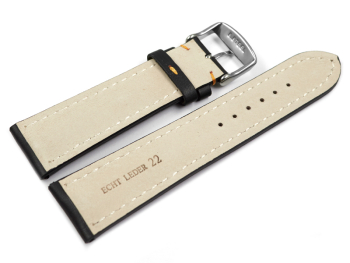 Watch strap - strong padded - smooth - black with orange stitch