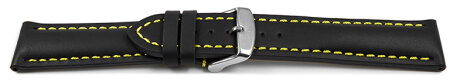 Watch strap - strong padded - smooth - black with yellow stitch