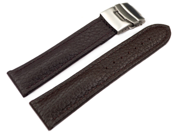 Deployment clasp - Genuine grained leather - Eptide - dark brown