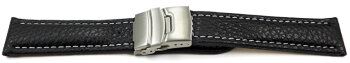 Deployment clasp - Genuine grained leather - Eptide - black white stitch