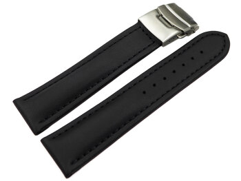 Deployment clasp - Genuine leather - smooth - black