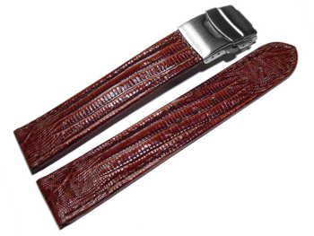 Deployment clasp - Genuine leather - Tegu print - dark brown