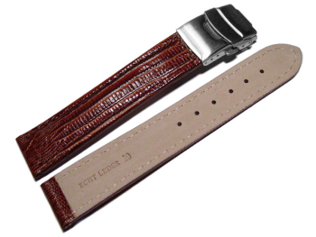 Deployment clasp - Genuine leather - Tegu print - dark brown